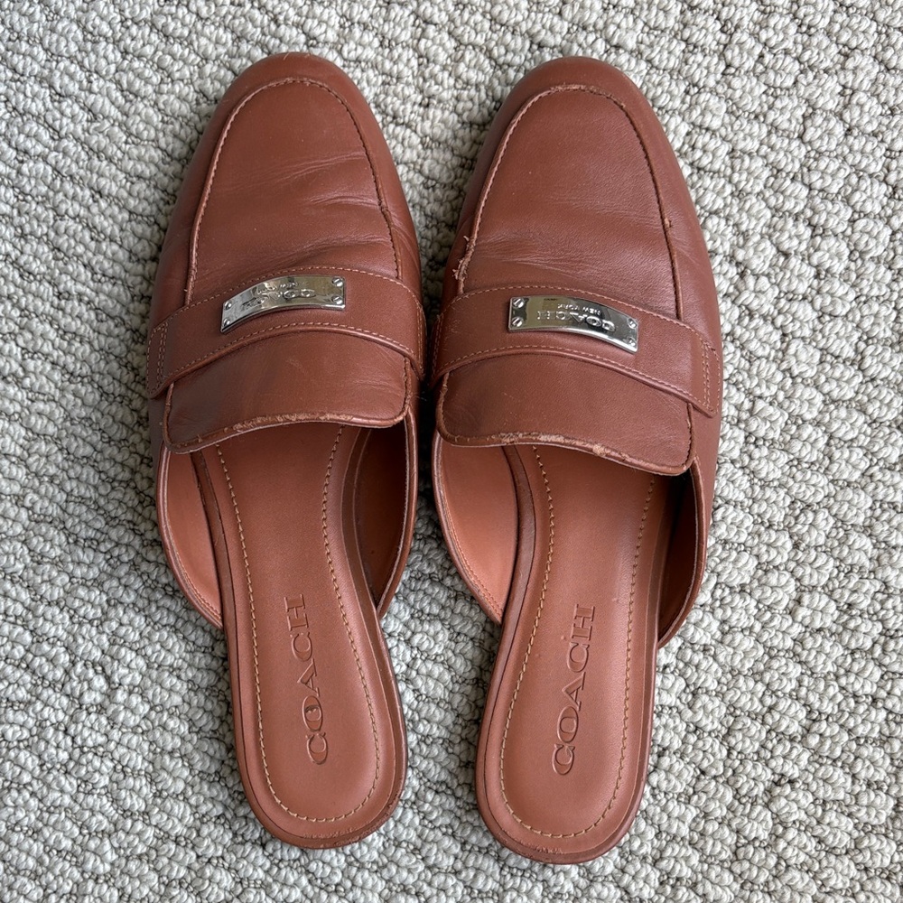 Coach Tan Leather Women's Mules